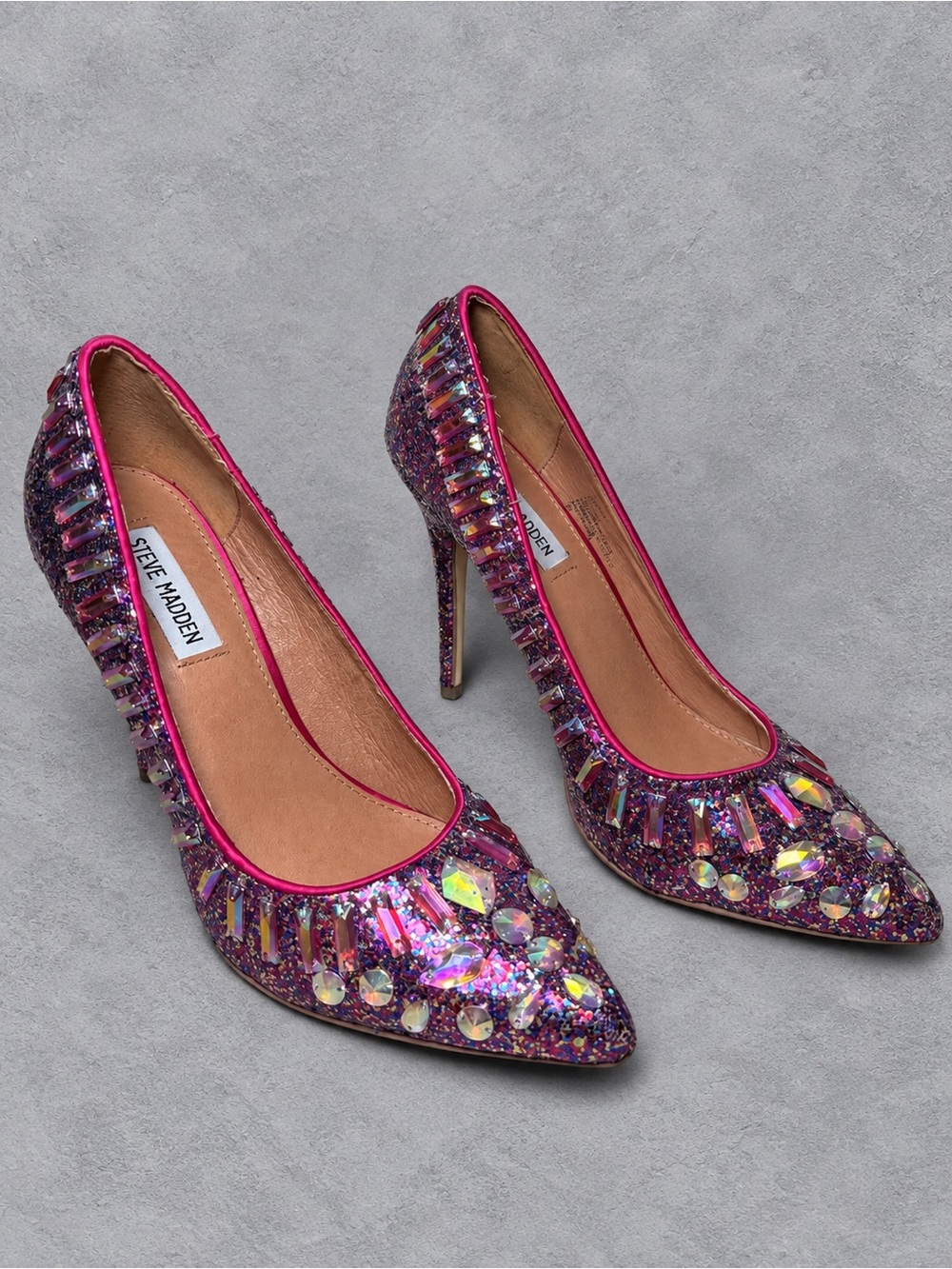 Steve Madden Pink Iridescent Crystal Embellished Pointed-Toe Pumps